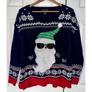 United States Sweaters Santa Claus with Sunglasses Ugly Unisex Navy Sweater 1X